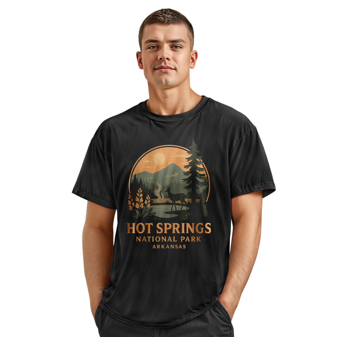 Arkansas Hot Springs Sunset Deer Tee - Navy view