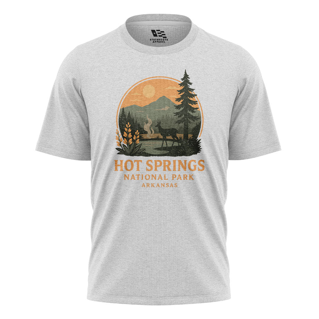 Arkansas Hot Springs Sunset Deer Tee - White flatlay
