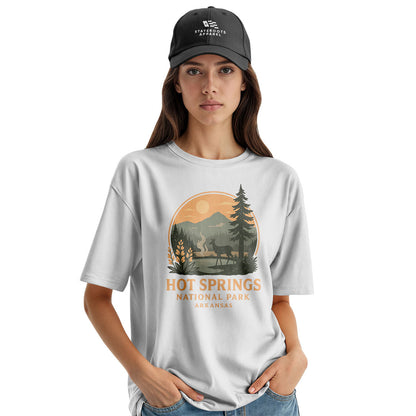 Arkansas Hot Springs Sunset Deer Tee - White view