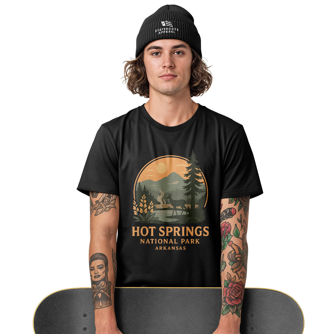 Arkansas Hot Springs Sunset Deer Tee - White view