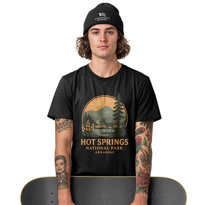 Arkansas Hot Springs Sunset Deer Tee - White view