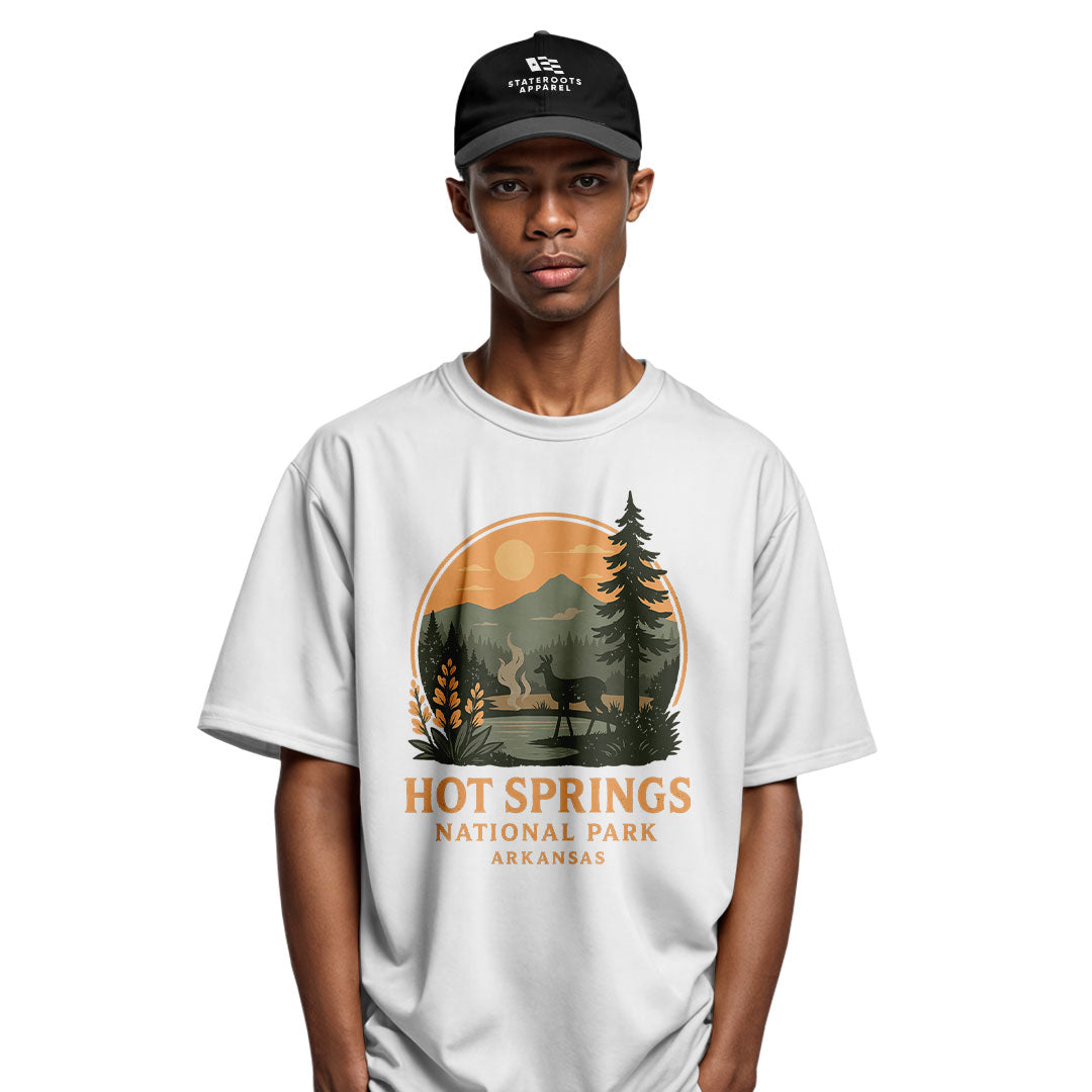 Arkansas Hot Springs Sunset Deer Tee - White view