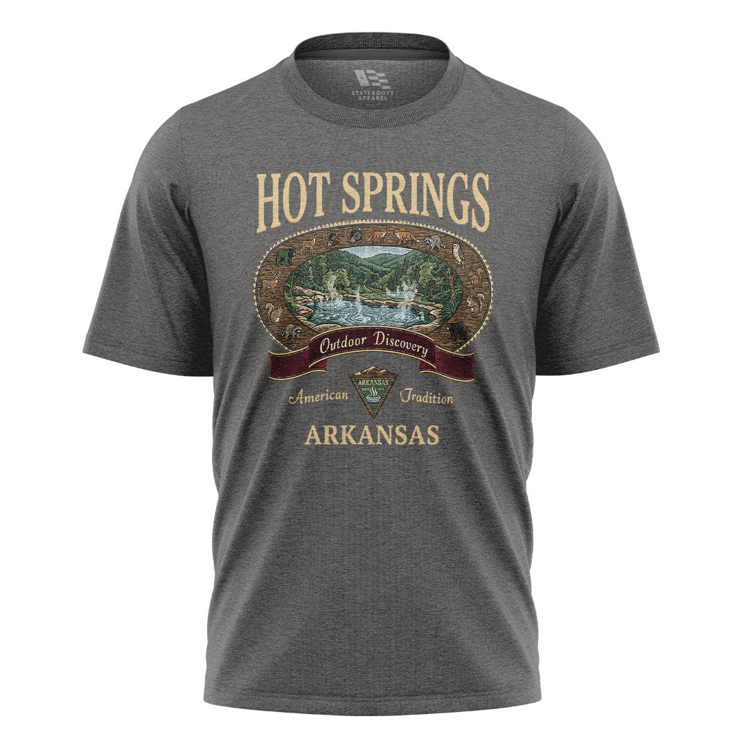 Arkansas Hot Springs Wildlife Tee - Charcoal flatlay