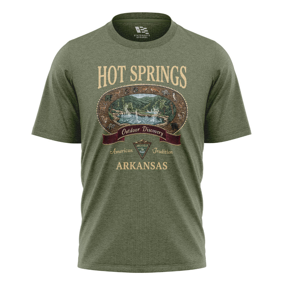Arkansas Hot Springs Wildlife Tee - Military Green flatlay