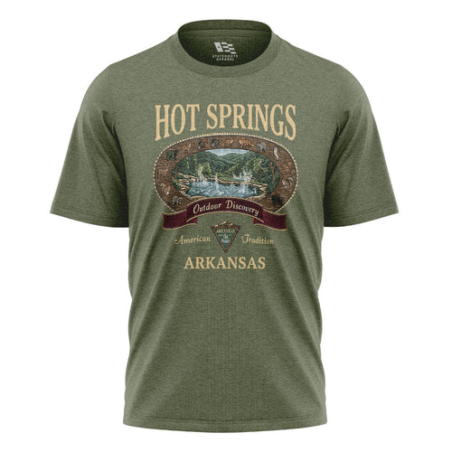 Arkansas Hot Springs Wildlife Tee - Military Green flatlay