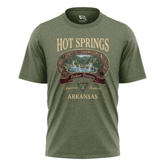 Arkansas Hot Springs Wildlife Tee - Military Green flatlay