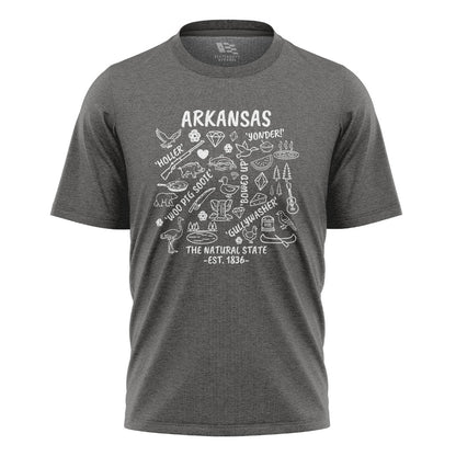 Arkansas Icons Sayings Tee - Charcoal flatlay