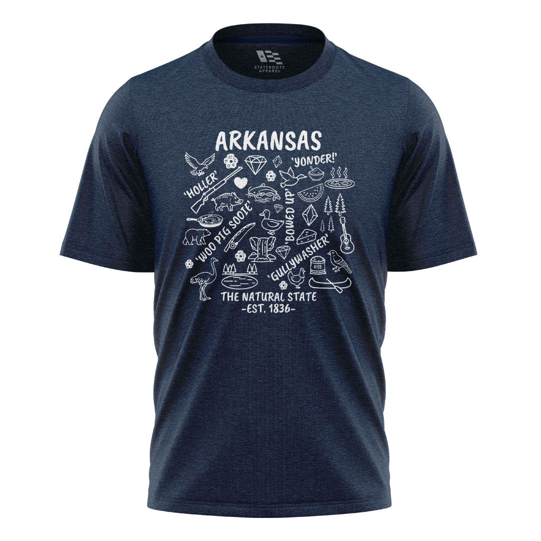 Arkansas Icons Sayings Tee - Navy flatlay