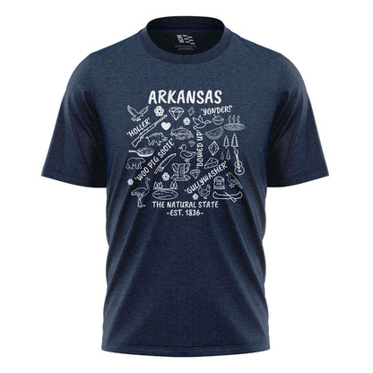 Arkansas Icons Sayings Tee - Navy flatlay