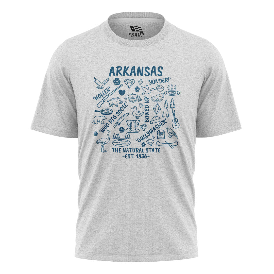 Arkansas Icons Sayings Tee - White flatlay