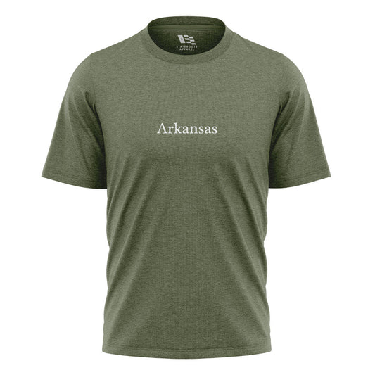 Arkansas Minimalist Text Tee - Military Green flatlay