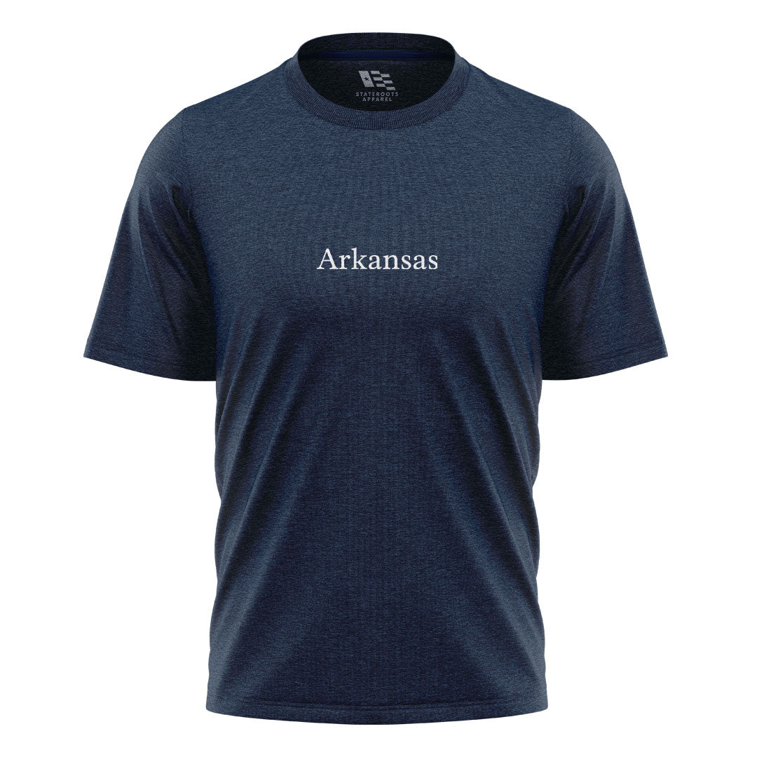 Arkansas Minimalist Text Tee - Navy flatlay