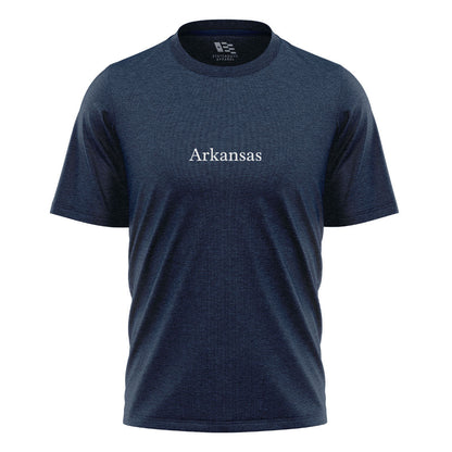 Arkansas Minimalist Text Tee - Navy flatlay