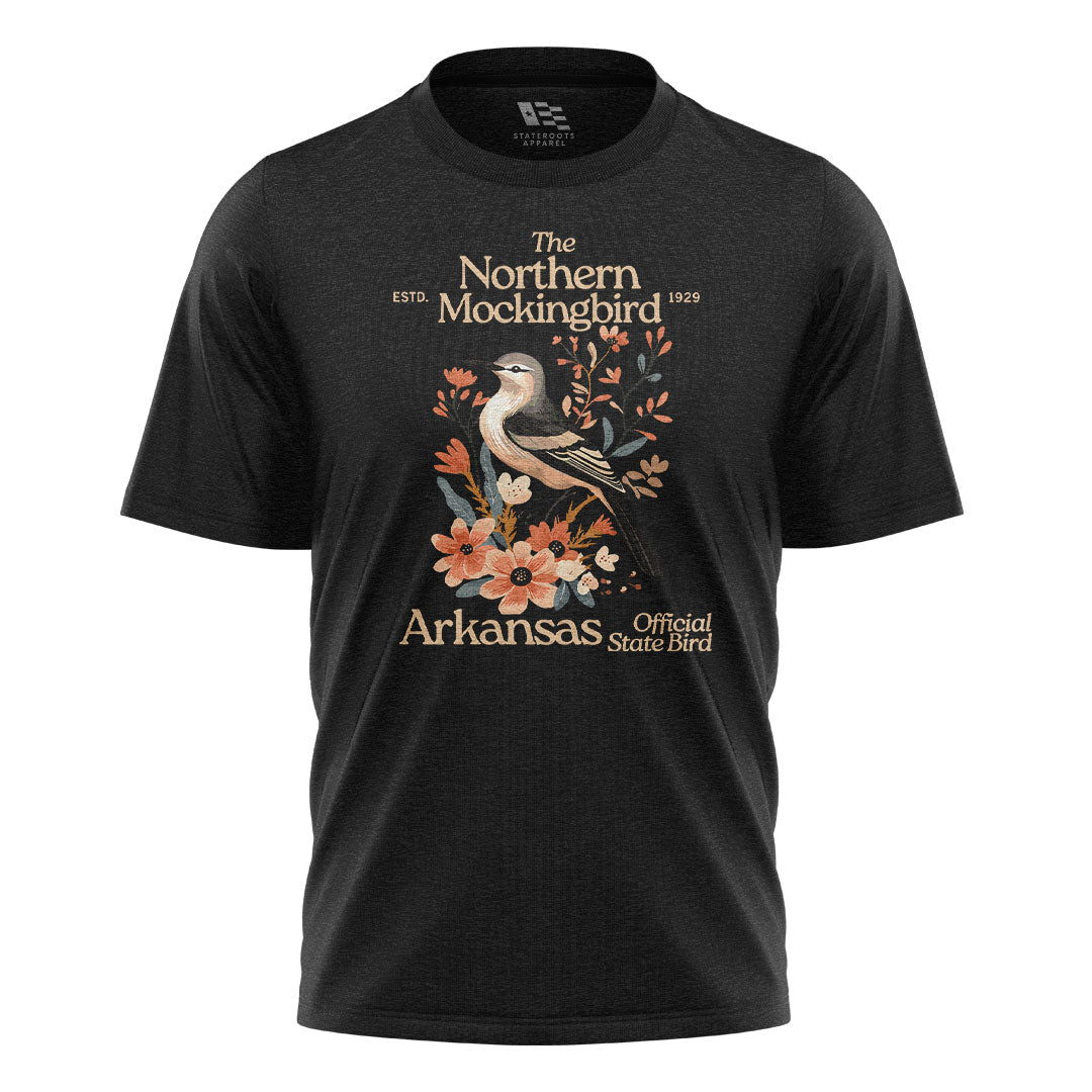 Arkansas Mockingbird Florals Tee - Black flatlay