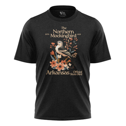 Arkansas Mockingbird Florals Tee - Black flatlay