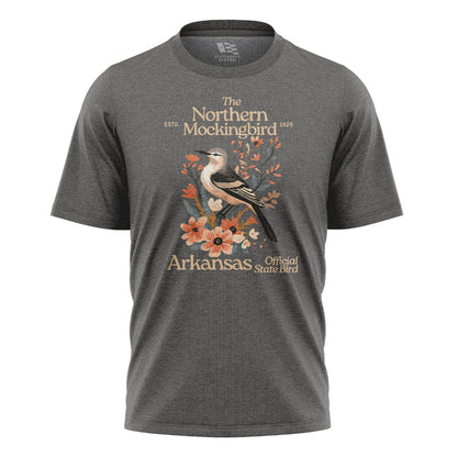 Arkansas Mockingbird Florals Tee - Charcoal flatlay