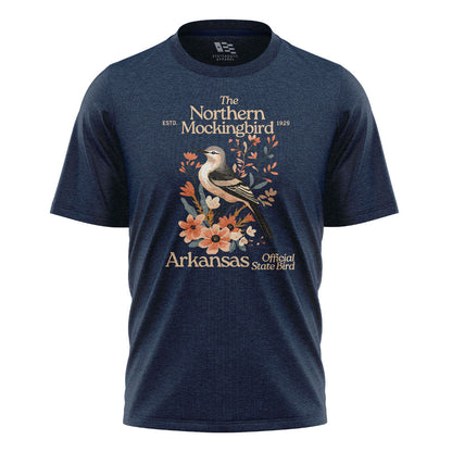 Arkansas Mockingbird Florals Tee - Navy flatlay