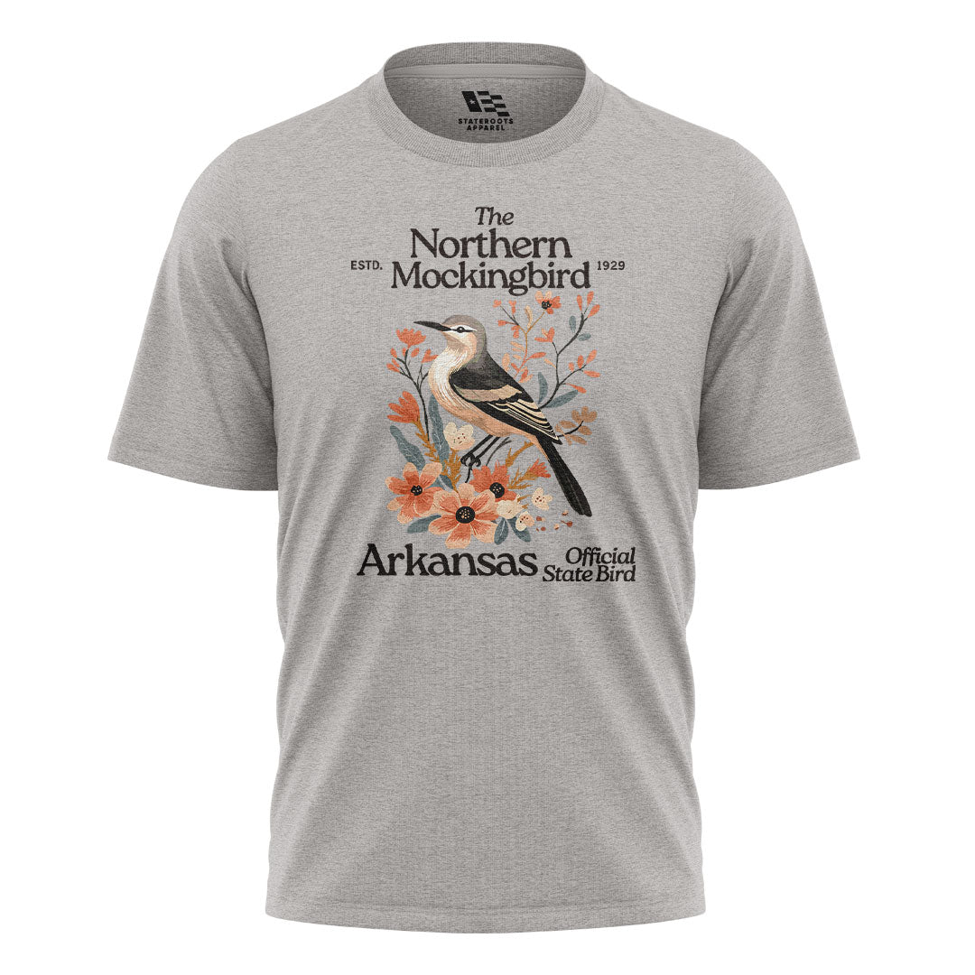 Arkansas Mockingbird Florals Tee - Sport Grey flatlay