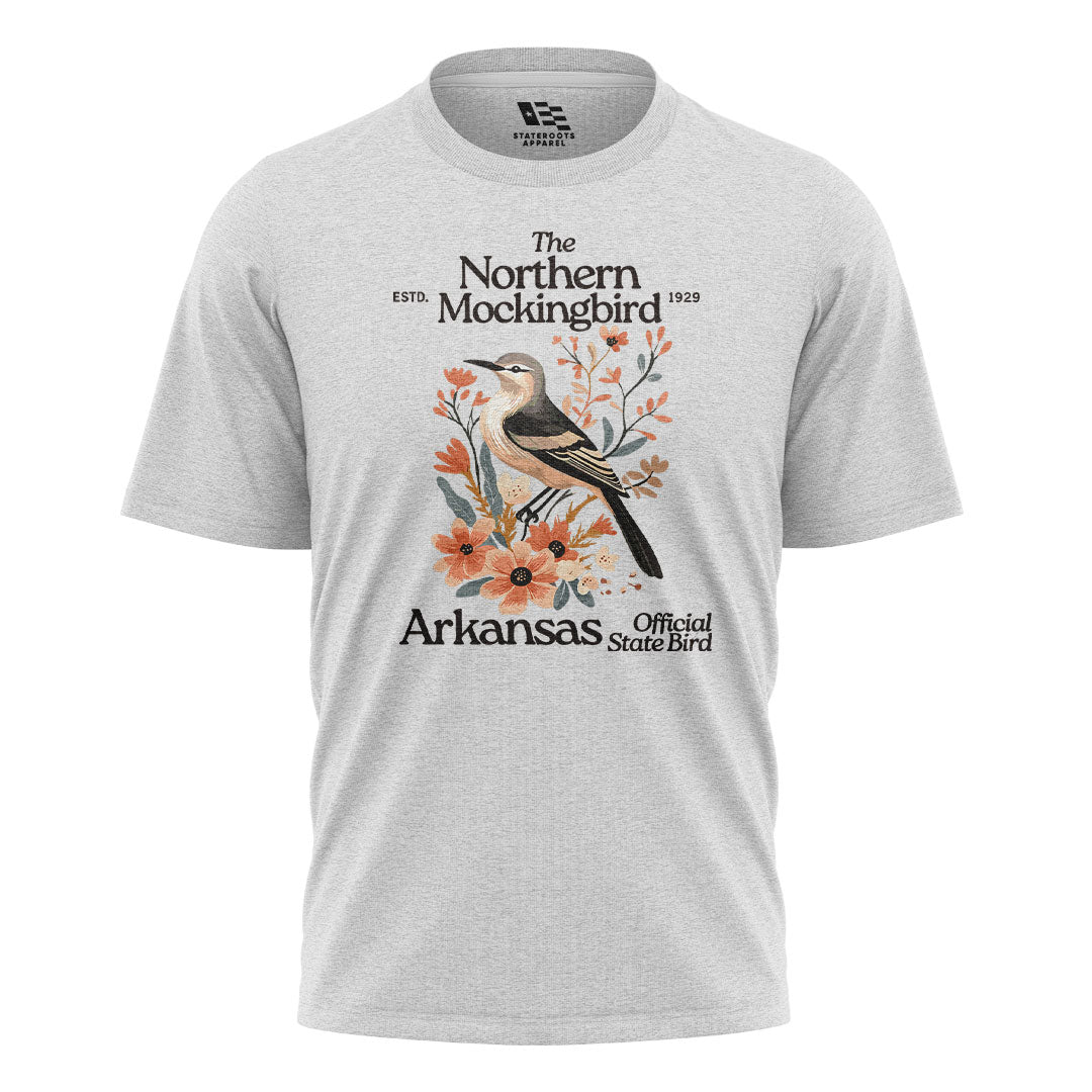 Arkansas Mockingbird Florals Tee - White flatlay