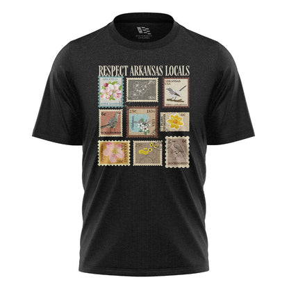 Arkansas Respect Locals Stamps Tee - Black flatlay