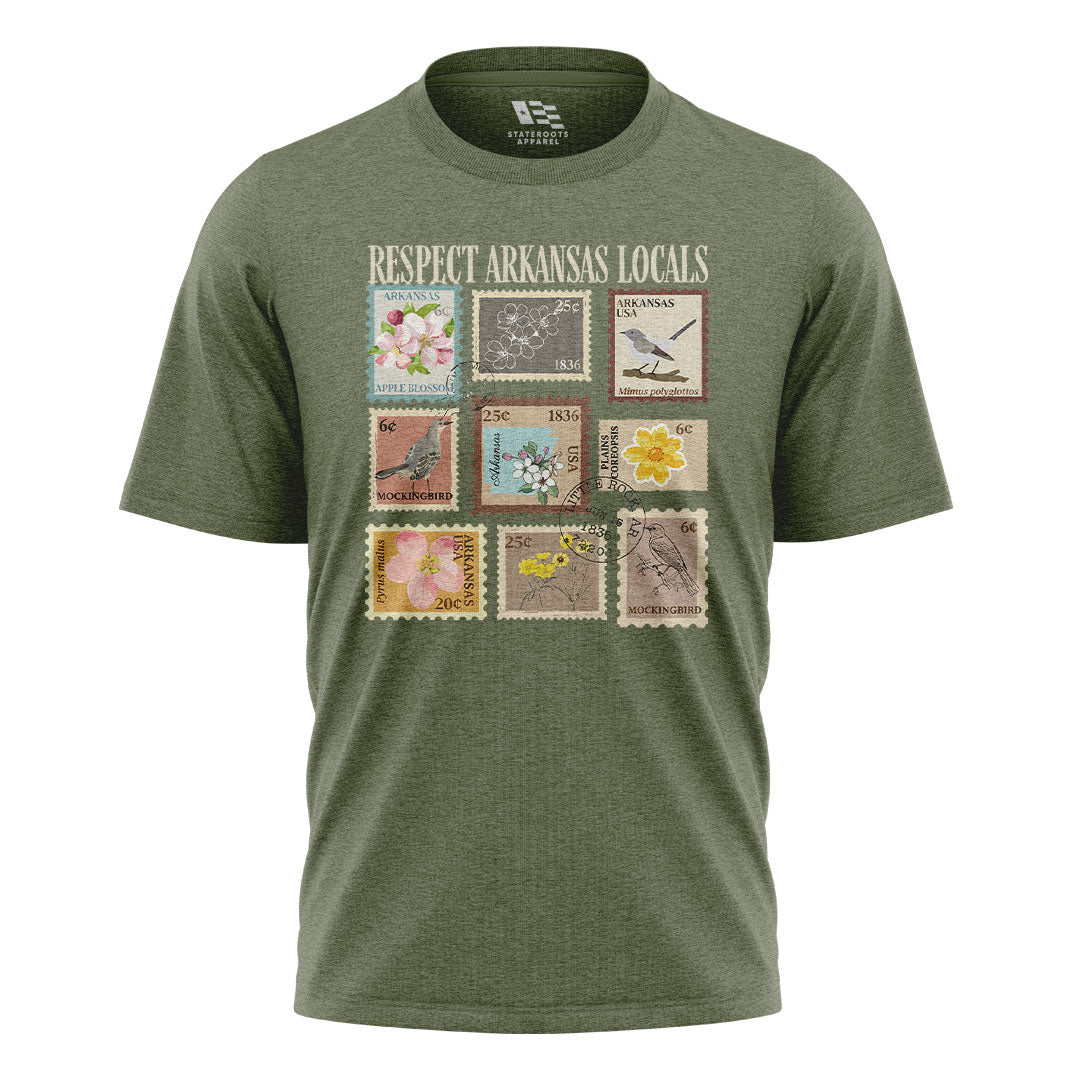 Arkansas Respect Locals Stamps Tee - Military Green flatlay