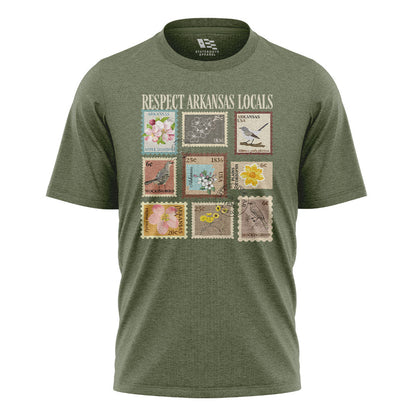 Arkansas Respect Locals Stamps Tee - Military Green flatlay