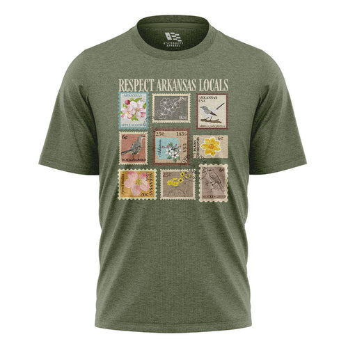 Arkansas Respect Locals Stamps Tee - Military Green flatlay