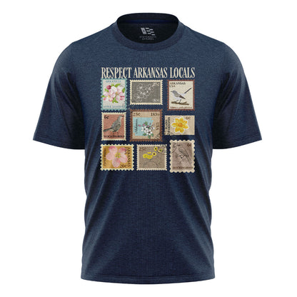Arkansas Respect Locals Stamps Tee - Navy flatlay