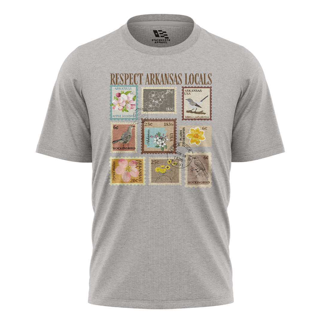 Arkansas Respect Locals Stamps Tee - Sport Grey flatlay