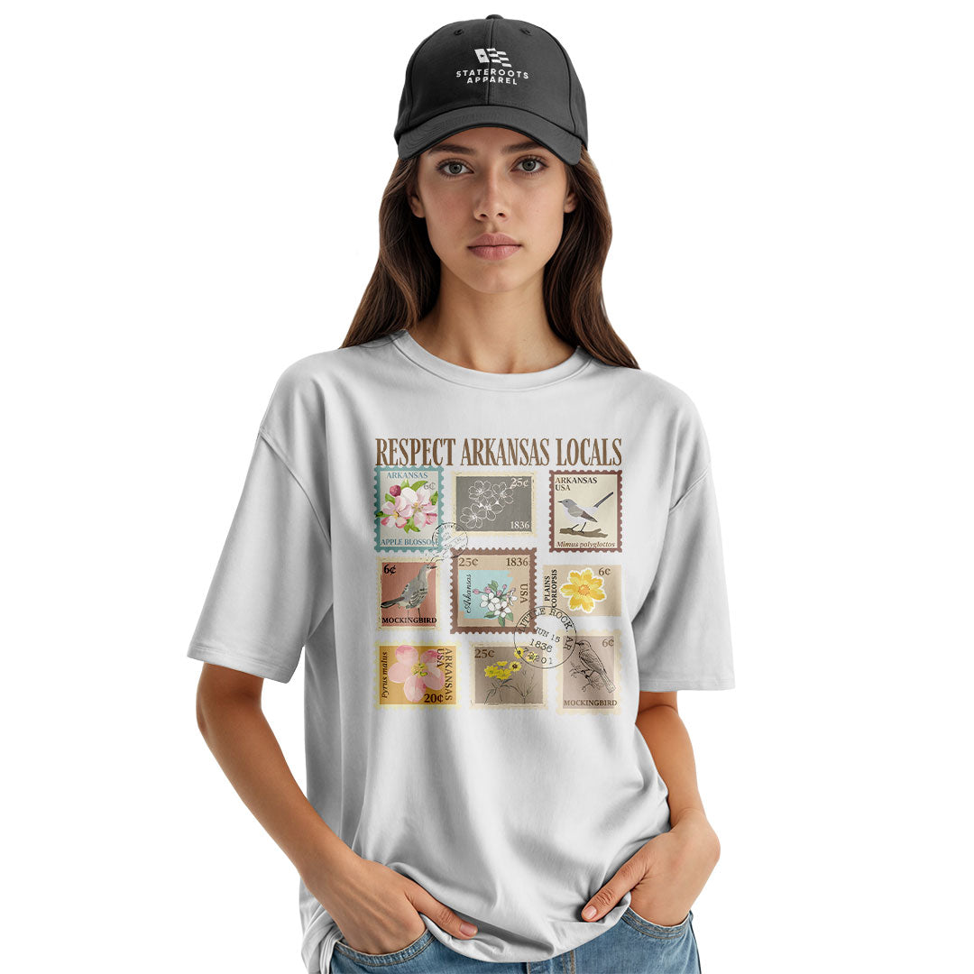 Arkansas Respect Locals Stamps Tee - White view