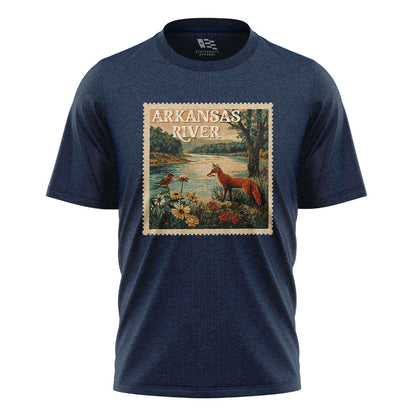 Arkansas River Fox Stamp Tee - Navy flatlay