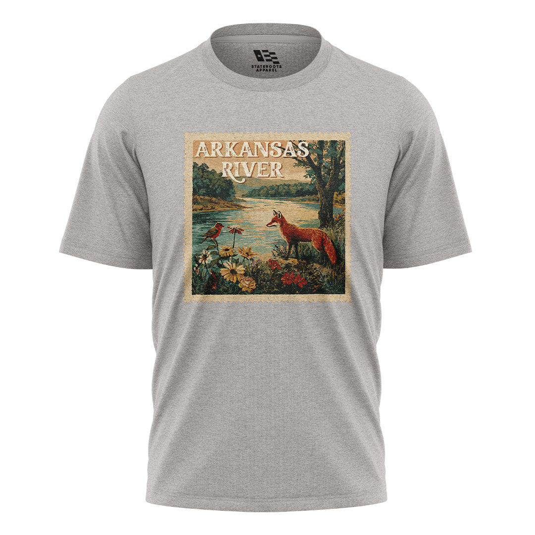 Arkansas River Fox Stamp Tee - Sport Grey flatlay