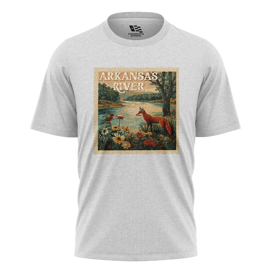 Arkansas River Fox Stamp Tee - White flatlay