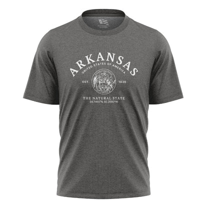 Arkansas State Seal Coordinates Tee - Charcoal flatlay
