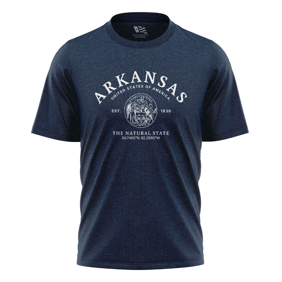 Arkansas State Seal Coordinates Tee - Navy flatlay