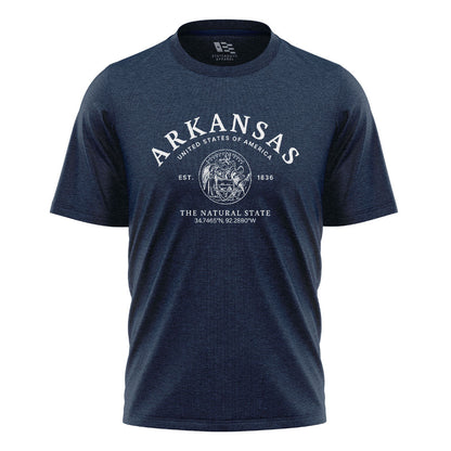 Arkansas State Seal Coordinates Tee - Navy flatlay