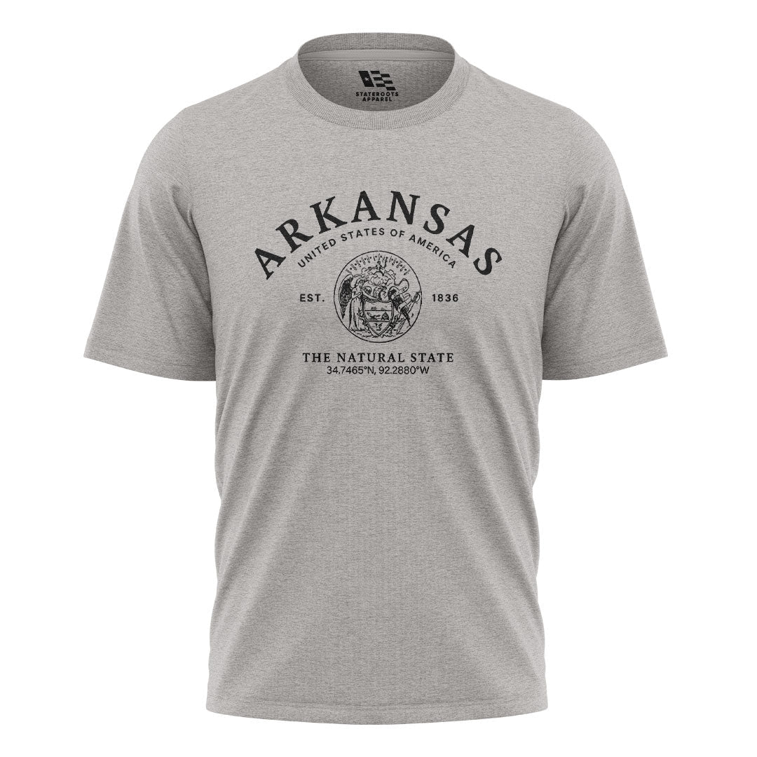 Arkansas State Seal Coordinates Tee - Sport Grey flatlay