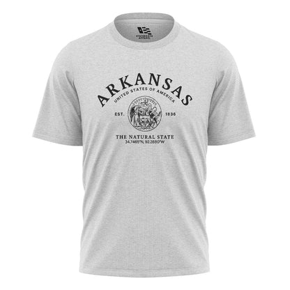Arkansas State Seal Coordinates Tee - White flatlay