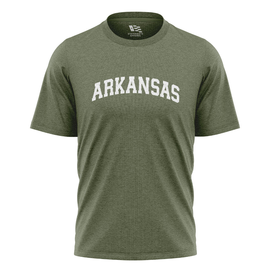Arkansas Varsity Arch Tee - Military Green flatlay