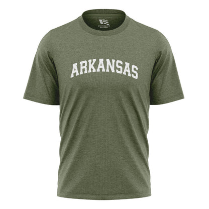 Arkansas Varsity Arch Tee - Military Green flatlay