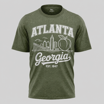 Atlanta Georgia Line Art T-Shirt | Peach City Skyline Script Tee