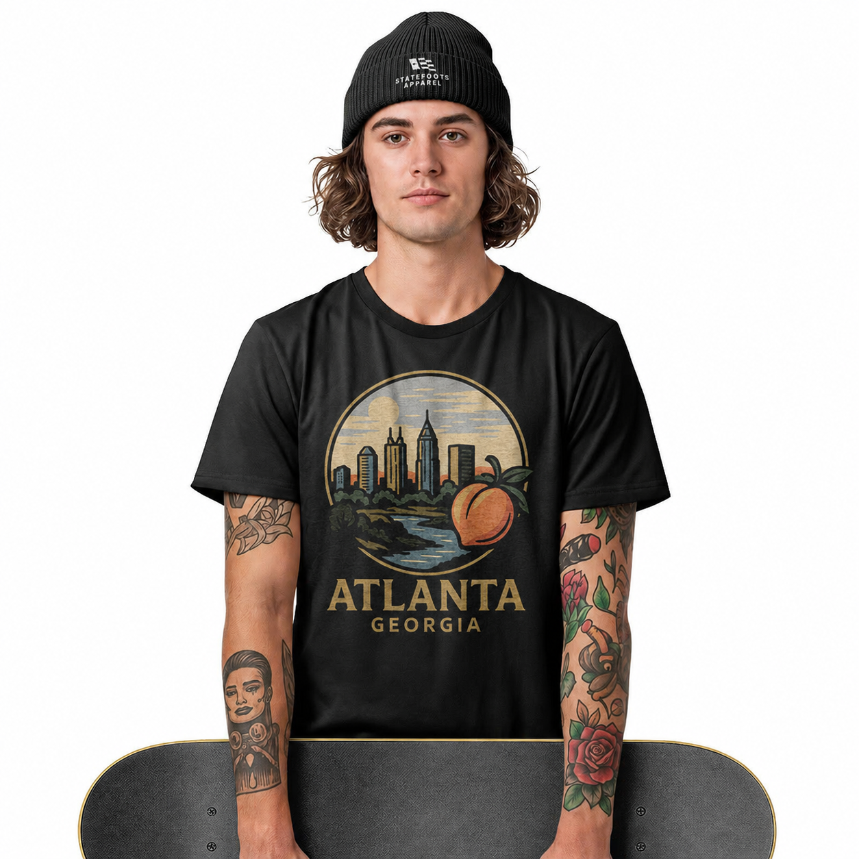 Atlanta Georgia Skyline T-Shirt | Peach Sunset Retro Badge Tee