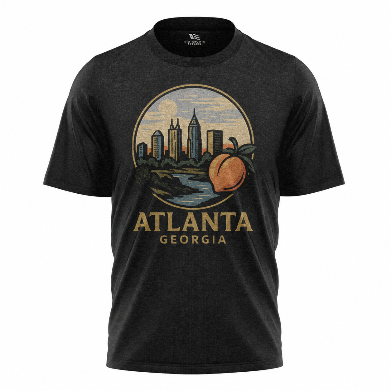 Atlanta Georgia Skyline T-Shirt | Peach Sunset Retro Badge Tee