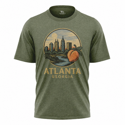 Atlanta Georgia Skyline T-Shirt | Peach Sunset Retro Badge Tee