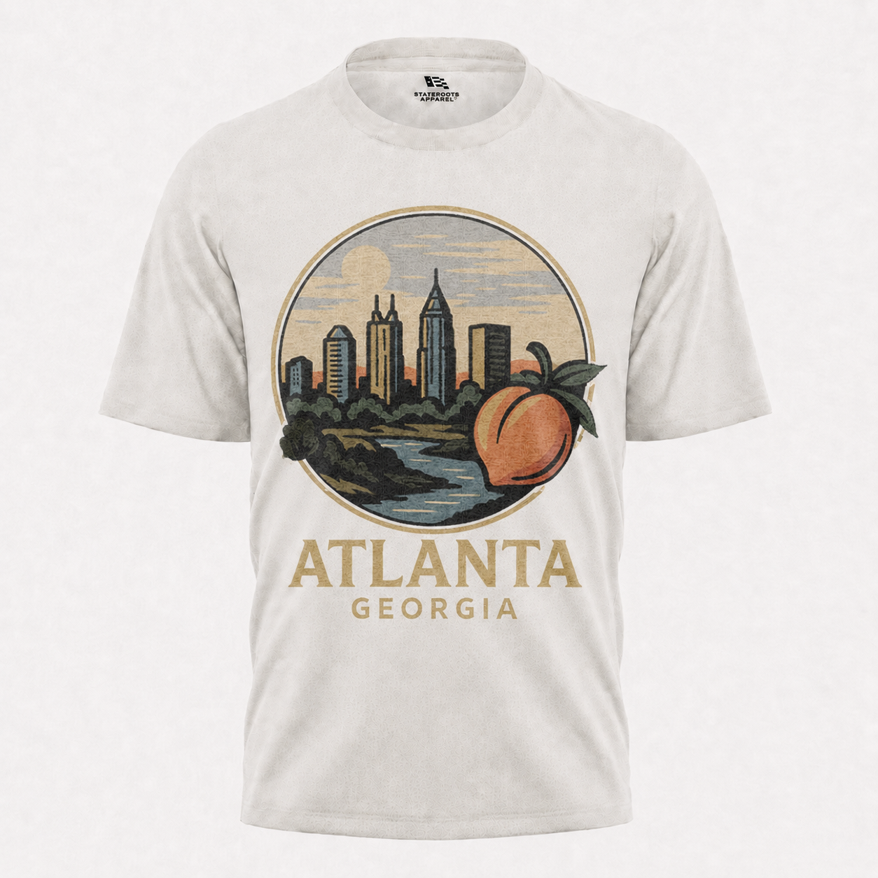 Atlanta Georgia Skyline T-Shirt | Peach Sunset Retro Badge Tee