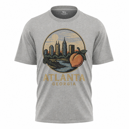 Atlanta Georgia Skyline T-Shirt | Peach Sunset Retro Badge Tee