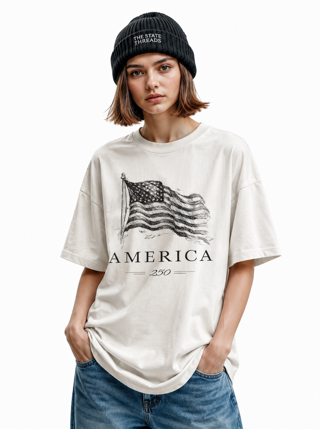 America 250 Vintage Flag T-Shirt | Hand-Sketched Heritage Tee