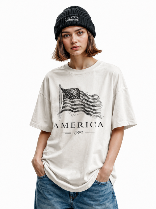 America 250 Vintage Flag T-Shirt | Hand-Sketched Heritage Tee