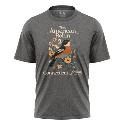 Connecticut American Robin T-Shirt | State Bird Floral Tee - Charcoal