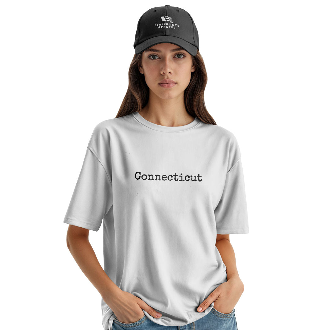 Connecticut Minimalist T-Shirt | Typewriter Text Tee - White